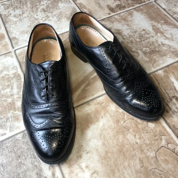 Vintage Hanover Black Leather Oxfords size 10.5 Vintage HANOVER Black Scotch Grain Long Wing Blucher | Size  main image 4